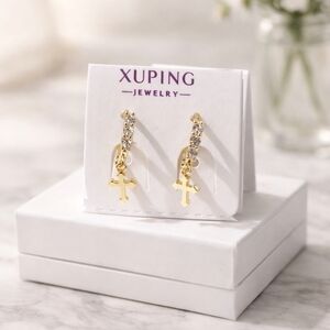 Gold Cross Hoop Earrings with Crystals - Gold